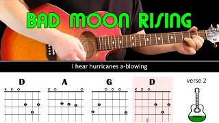 Easy play along series - BAD MOON  RISING - Acoustic guitar lesson (with chords & lyrics) - CCR