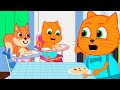 Familia de Gatos - Papá te Enseña a Comer Spaghetti Dibujos animados para niños