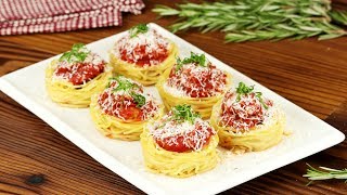 Кексы из спагетти с мясными шариками