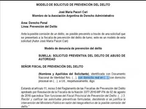 MODELO DE DENUNCIA PARA PREVENCIÓN DEL DELITO - YouTube