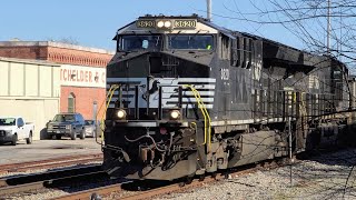 Norfolk Southern 822 east 2021-02-23 with mid-train DPU double-length coal loads