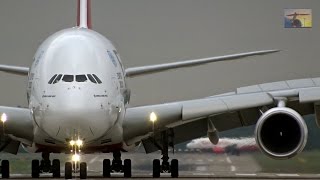Fantastic A380 close up crosswind landing in Düsseldorf (HD)