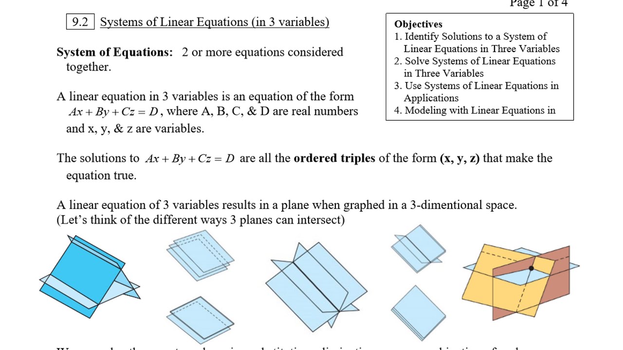 9.2 Systems of Equations in 3 Variables - YouTube