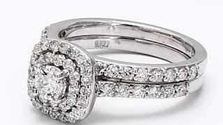 Cushion Halo Diamond Engagement Wedding Ring Set White Gold by Pompeii3