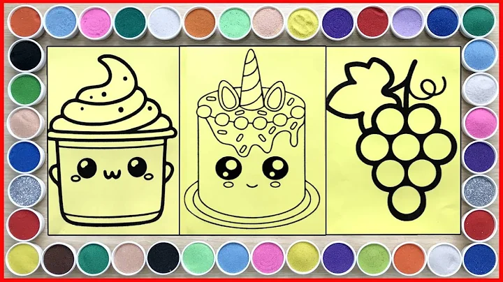 Sand painting unicorn cake, yogurt, grapes - How to painting with sand (Chim Xinh channel) thumbnail