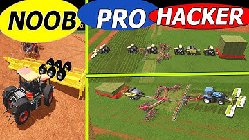 Farming Simulator 17: NOOB vs PRO vs HACKER !! 🤪🤓👻 | Grass Job!, 5 in 1, Mower, Tedder, Windrower