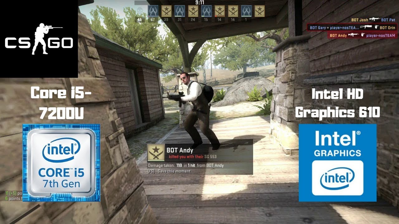 CS:GO on Core i5-7200U / Intel HD Graphics 610 / 8GB