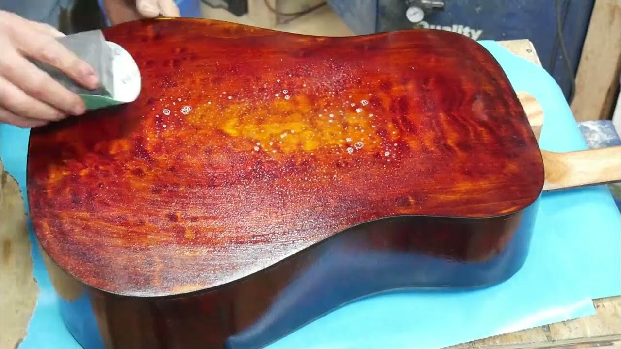 BUILDING MY FIRST ACOUSTIC GUITAR KIT PART 3 SPRAYING LACQUER/WET SAND