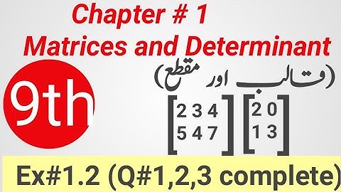 class 9 Maths chapter 1 Exercise 1.2| Q#1,2,3|Matrices and Determinant