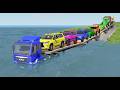 TRANSPORTING PIXAR CARS &amp; FRUITS WITH COLORED &amp; JOHN DEERE vs CLAAS vs TRACTORS - BeamNG.drive #983