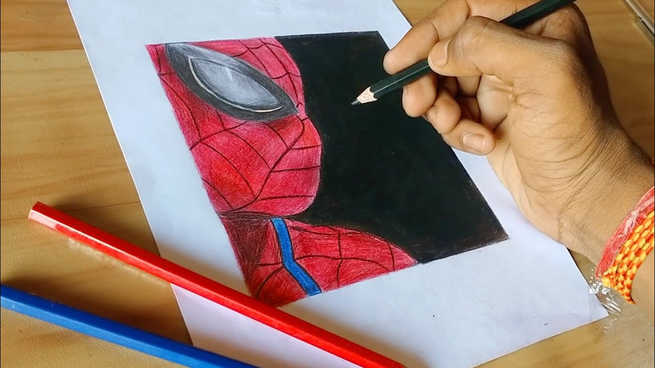 Drawing with colour pencil Spider man/Spider -man colour pencil drawing ...