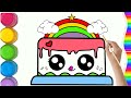 How to draw a cute rainbow cake | Easy drawing for kids and beginners