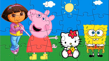 Watch Peppa Pig Dora Hello Kitty Sponge Bob Enjoying Sunny day Awesome Puzzle Game for Kids