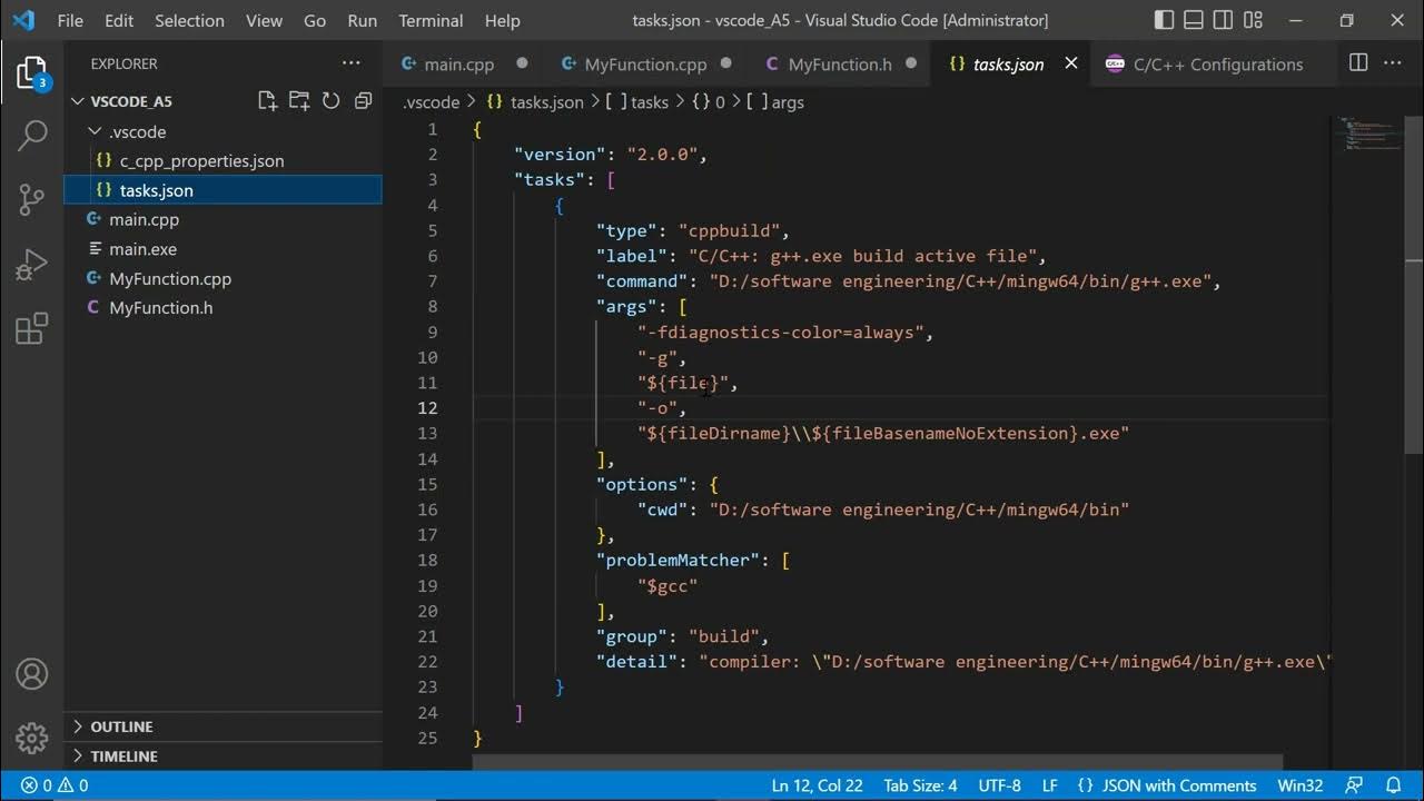 Create a project with multiple source files, compile, run, and debug in ...