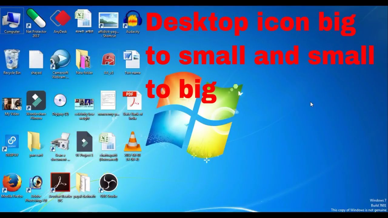 Desktop Icon Too Big Or Small Windows 7 8 10 Change Icon Size Youtube