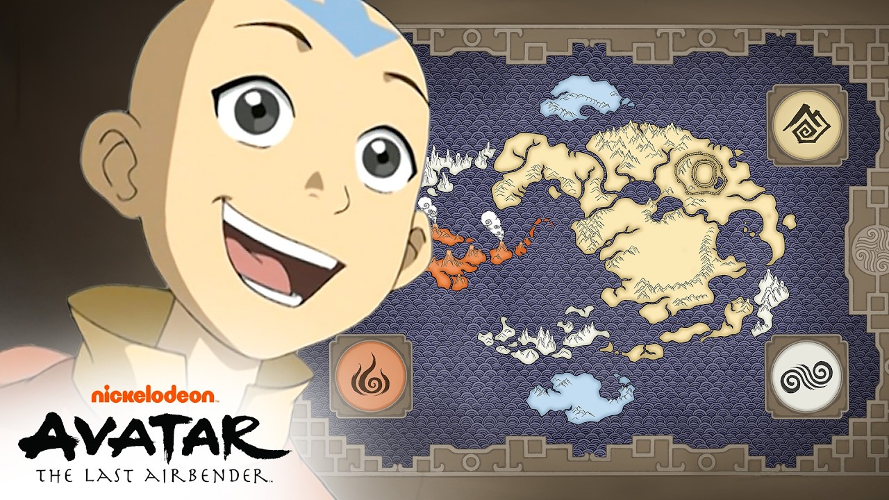Official animated Avatar image showing multiple locations and nations from the series