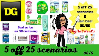 Dollar General $5 off $25 Scenarios | As low as .50 cents oop deal | All Digital deals