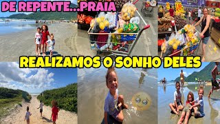 PEGAMOS A ESTRADA😱COMPRA DO MÊS COM MINHA MÃE- PRIMEIRA VEZ DAS CRIANÇAS NA PRAIA🥹✨