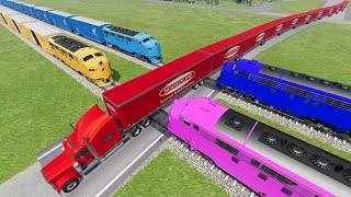 Long Giant Truck Accidents on Rail and Train is Coming #96 | BeamNG Drive