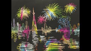 スクラッチアート(100均) 花火 夜景 “Scratch Art Night View