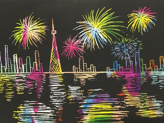 スクラッチアート(100均) 花火 夜景 “Scratch Art Night View