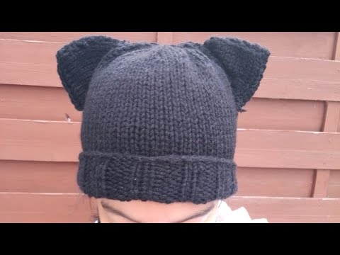 Bonnet adulte oreilles de chat au tricot 