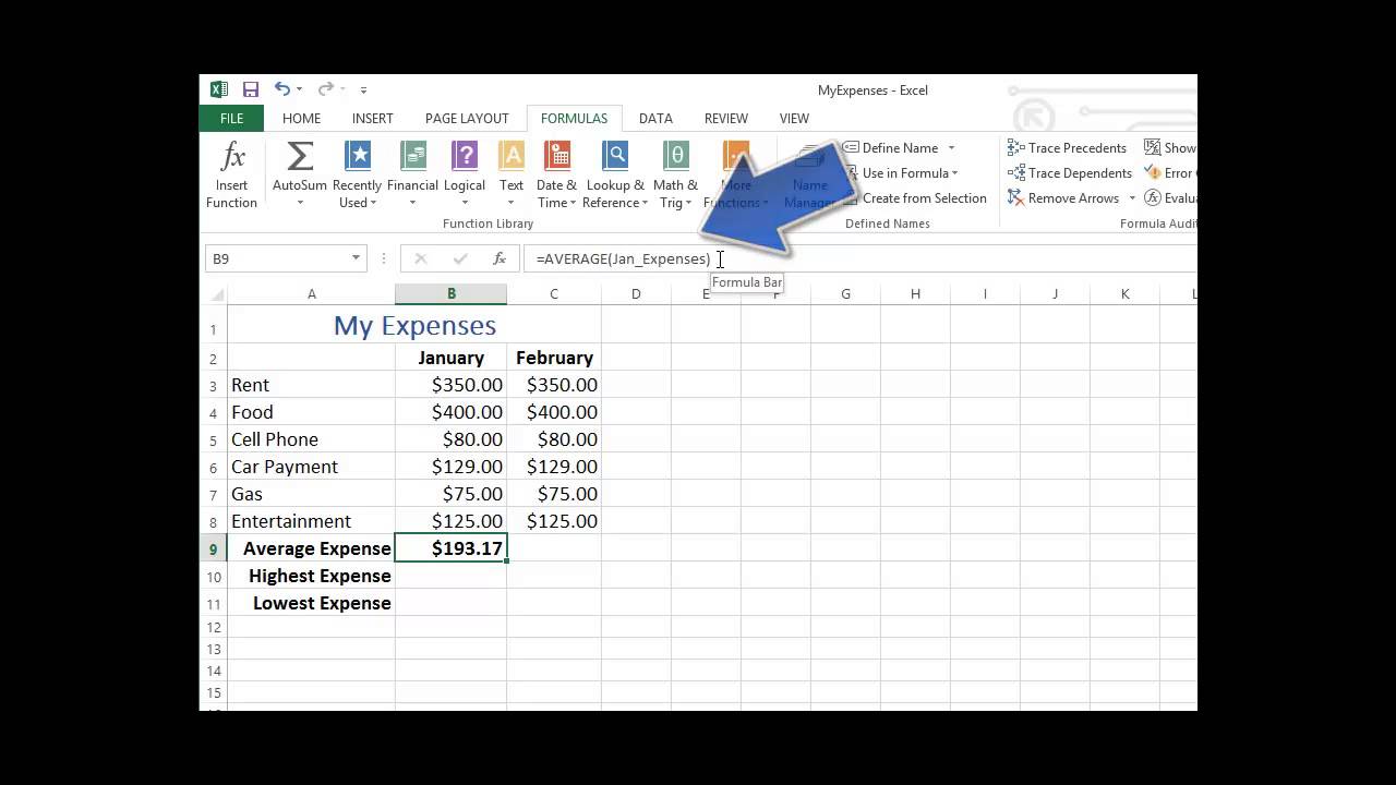 Excel Creating A Range Name Youtube