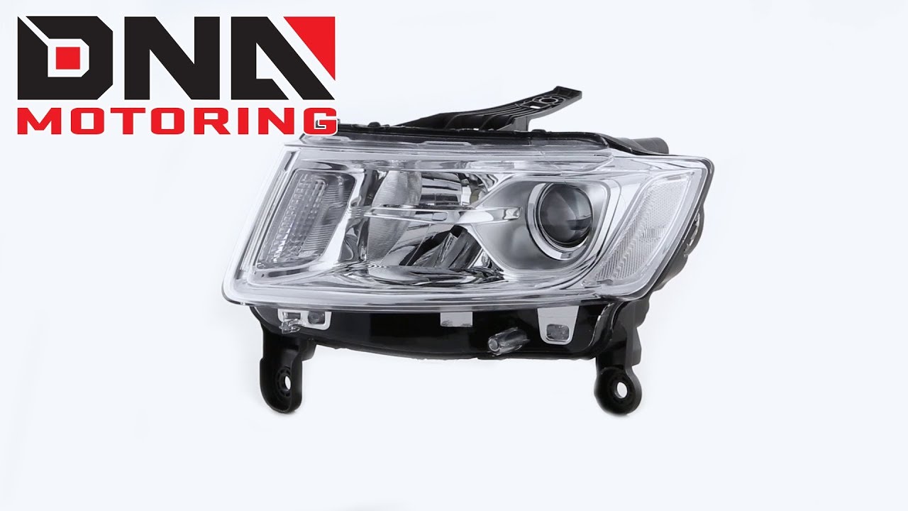 DNA Motoring 14-17 Jeep Grand Cherokee Chrome Clear Headlight - YouTube