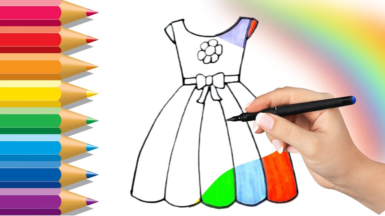 Como desenhar e pintar um VESTIDO bonito e simples 👗Desenhos fáceis e ...