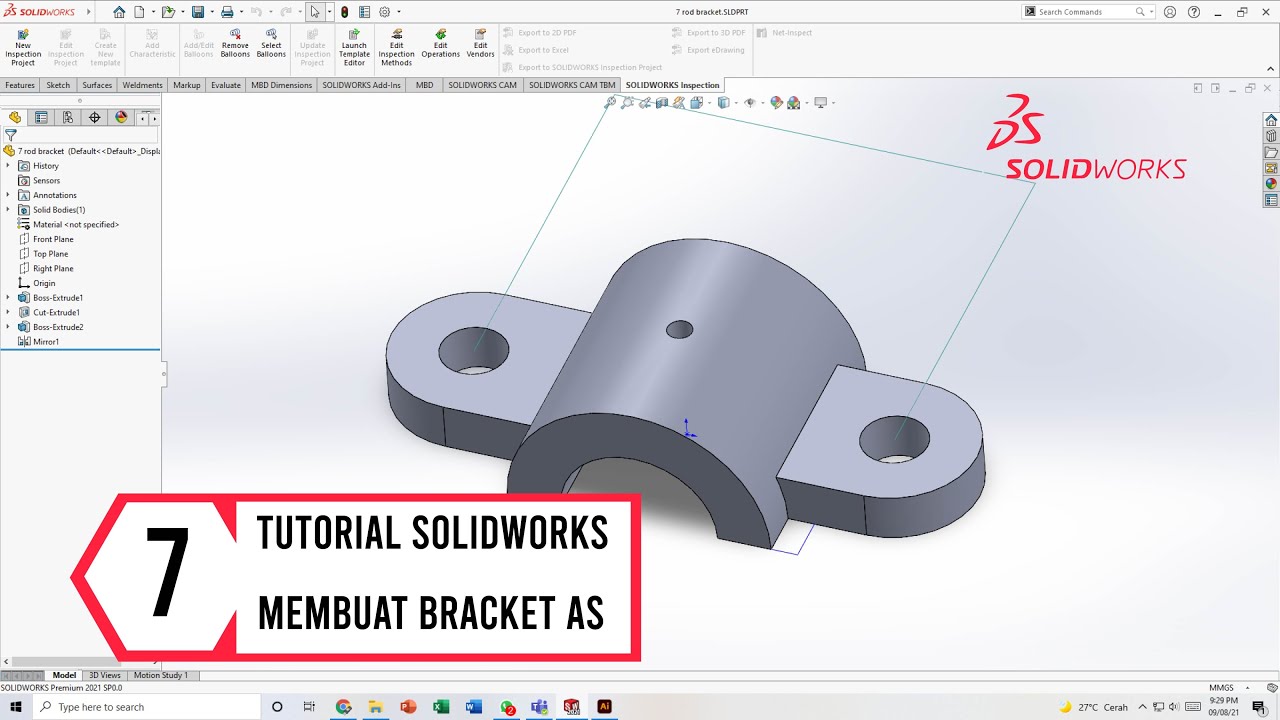 Tutorial SolidWorks how to make bracket #7 | Belajar Solidworks Bahasa ...