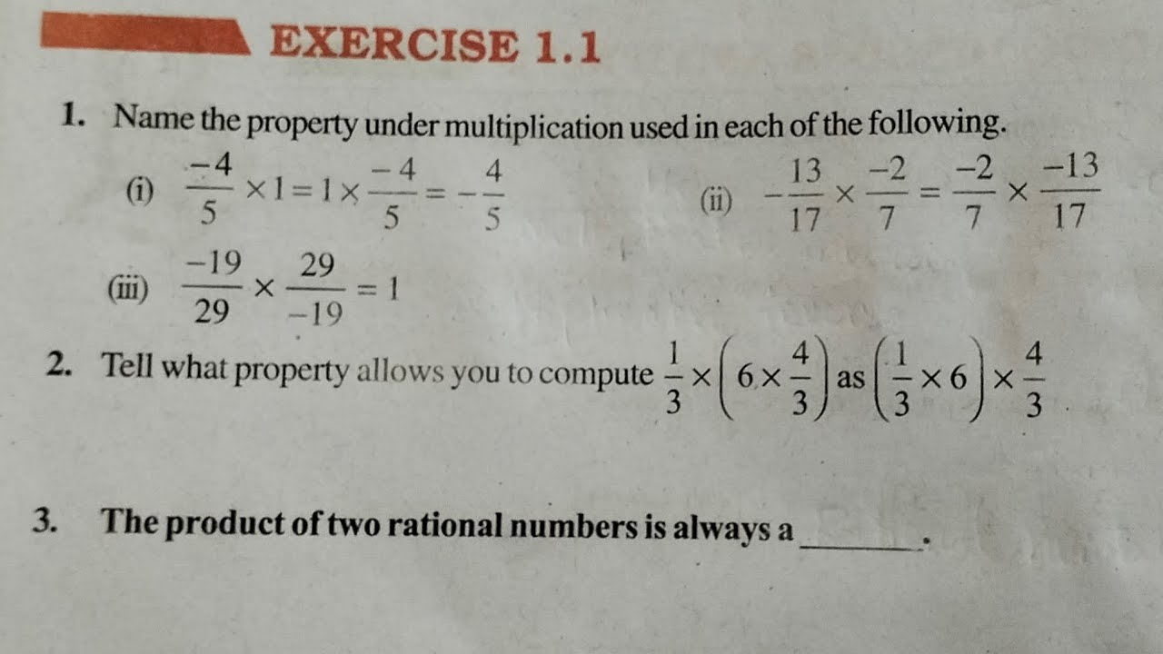 Class 8th NCERT Maths Book Rational Number Exercise 1 1 YouTube Class 8th ncert maths book rational number exercise 1 1 youtube