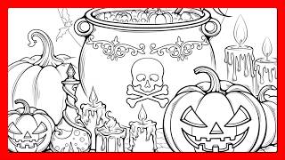 Halloween Cauldron Pot Night | Full Moon, Bats & Cozy Coloring Color by Number #coloringbook #witch