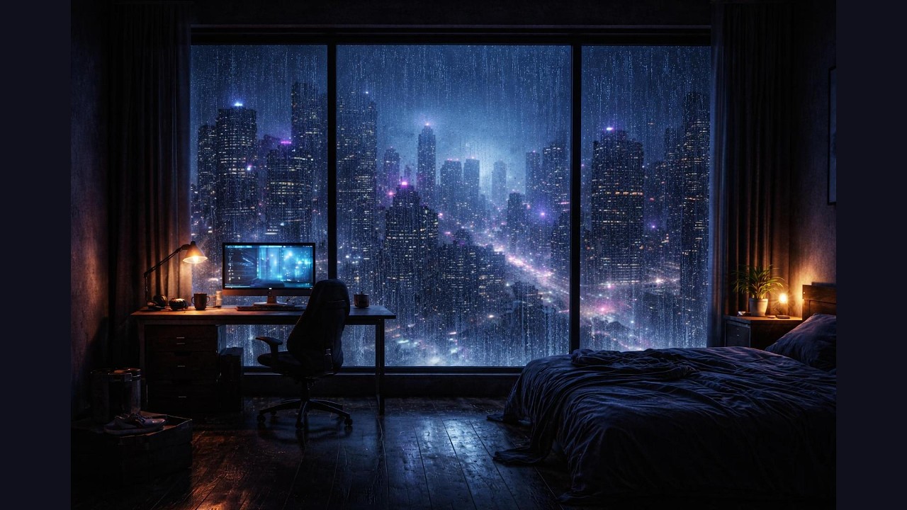 MIDNIGHT MEGACITY – Lonely Cyberpunk Apartment | Rain Ambience for Deep Focus (2 Hours)