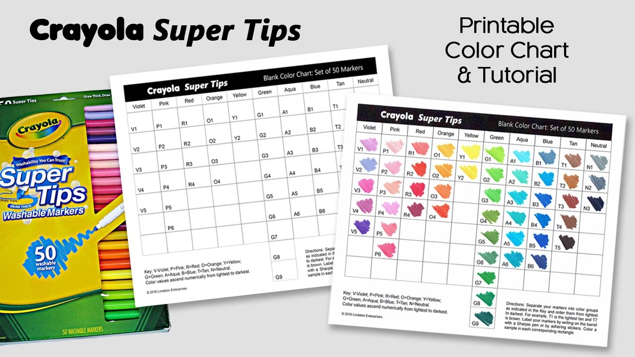 Free Color Chart for Crayola Super Tips Markers ~ Adult Coloring Tutorial