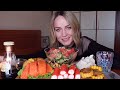 MUKBANG | Лосось, кальмары, салат с тунцом | Salmon, squid, tuna salad не ASMR