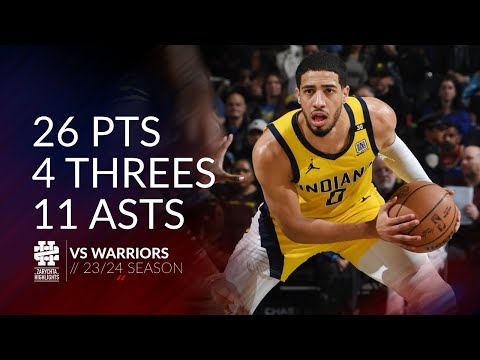 Tyrese Haliburton 26 pts 4 threes 11 asts vs Warriors 23/24 season