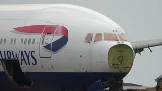 BA's 2 oldest 777s at the scrapyard.  G-ZZZA and G-ZZZB at St Athan, Wales. 8th September 2021  4K