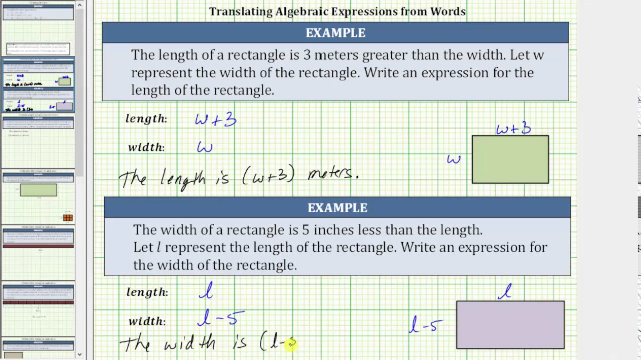 Translating Algebraic Expressions From Words  Prealgebra