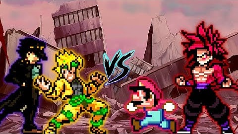 Dio K1 V3 & Jotaro K1 V3 (Combo) VS Son Goku SSJ4 V6 & Devil Mario V2 in Jump Force Mugen