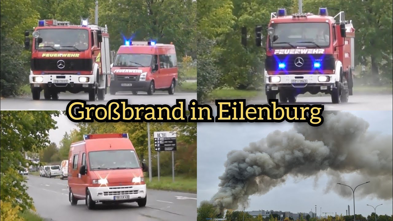 64 Baucontainer in Vollbrand - Einsatzfahrten zum Großbrand in Eilenburg bei Model Sachsen Papier