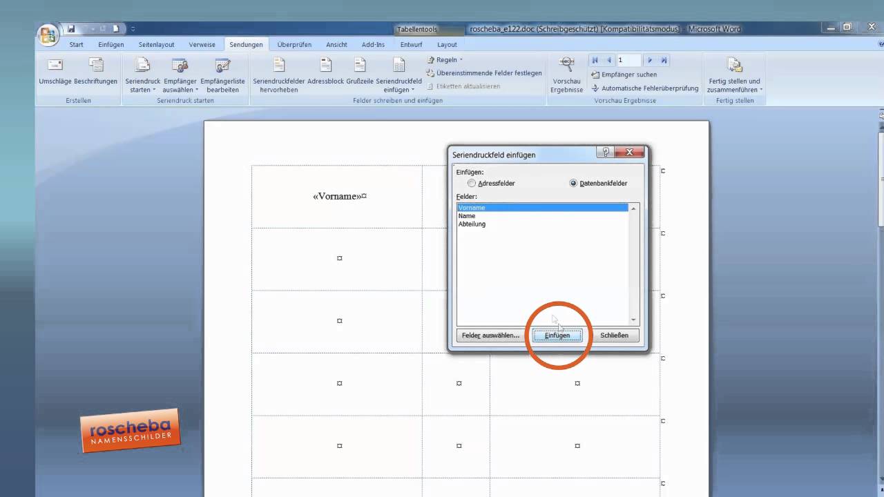 roscheba Namensschilder in Word 2007 / 2010 - YouTube