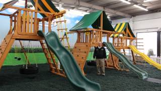 Angled-Base Wooden Playsets with Tire Swings This video features three of Eastern Jungle Gym