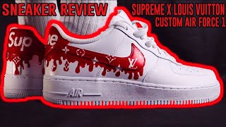 Painting Supreme x Louis Vuitton drip effect onto Nike Air Force 1