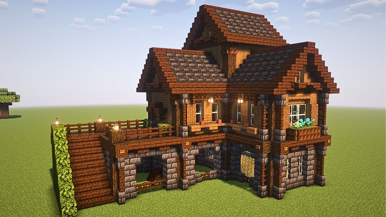 【Minecraft】ダークオークとトウヒのサバイバルハウスの作り方【マイクラ建築】 【マインクラフト】 - YouTube