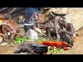 Hadzabe tribe antelope hunt and cooking in the wilderness  tradition