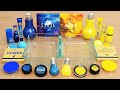 Electric Blue vs Bright Yellow - Mixing Makeup Eyeshadow Into Slime ASMR