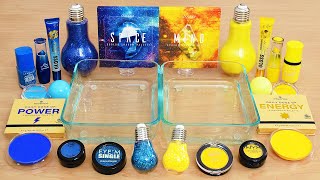 Electric Blue vs Bright Yellow - Mixing Makeup Eyeshadow Into Slime ASMR