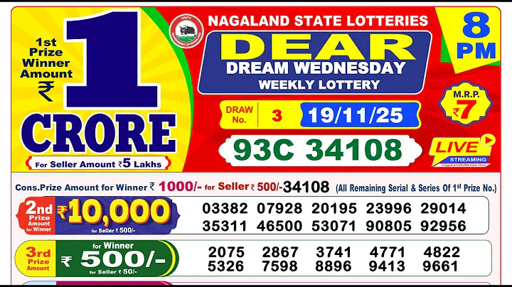 DEAR Lottery 8PM Result Today 19-11-2025 | Lottery Sambad Result
