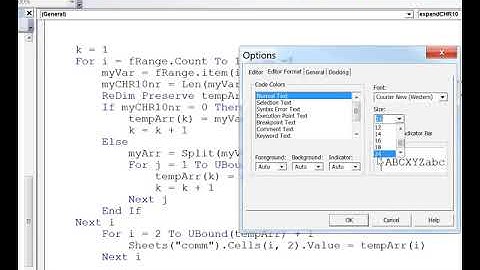 VBA editor font SIZE change not possible