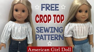 How to sew American Girl or 18" Doll Crop Top Shirt - FREE Pattern
